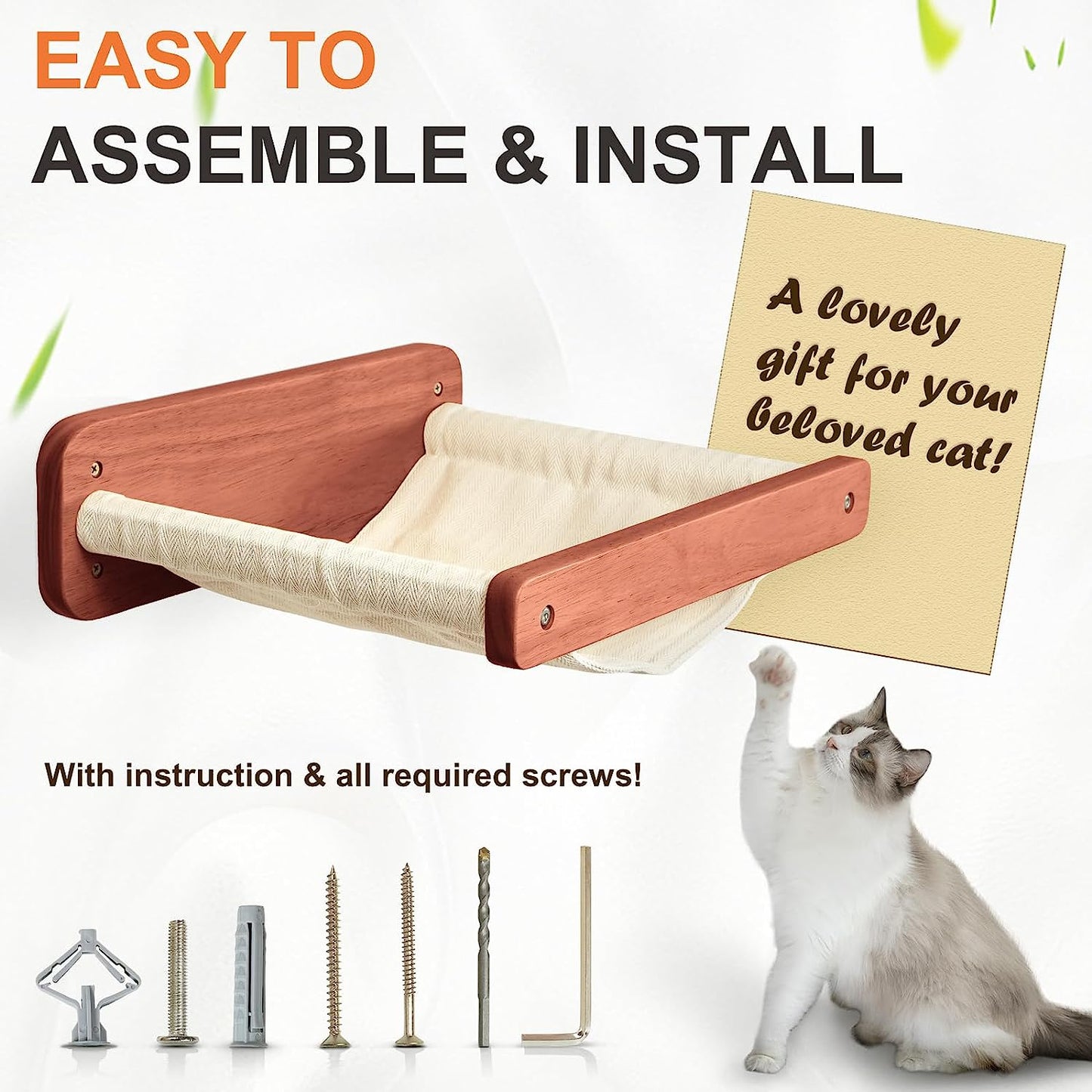 Cat Wall Shelves and Perches Wooden Cat Hammock for Wall Mounted Furniture 15.7x13” Sturdy Climbing Shelf for Large Indoor Cats Modern Highway Kitty Bed Holding 40lbs Easy Assembly