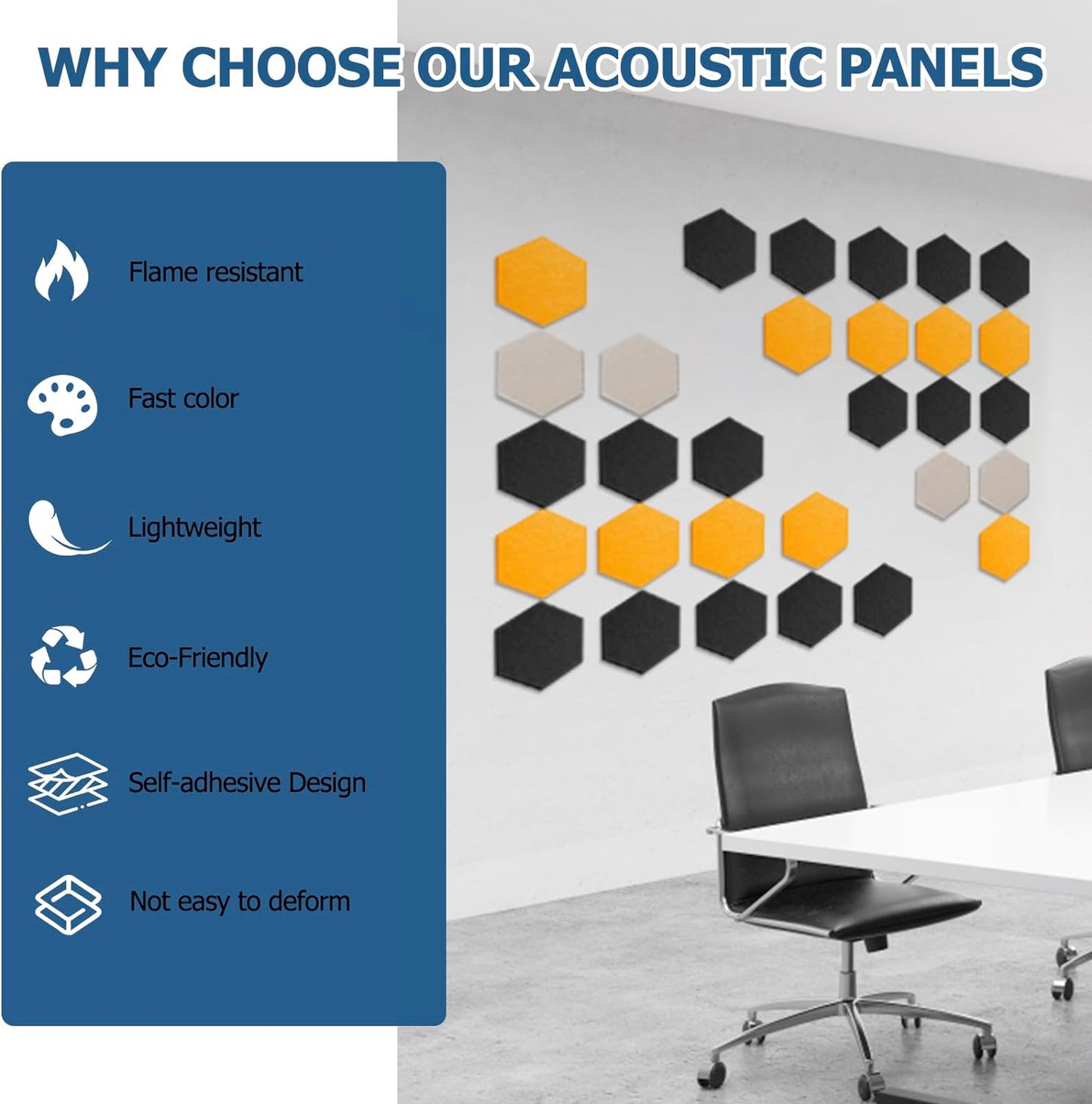 Acoustic Panels Soundproof Absorbing Padding for Wall Tiles Anti Noise Sound Dampening Blocker 12''X10''X0.4'' Self-Adhesive High Density Polyester Foam Pads for Room (M Hexagon 12 Pack)