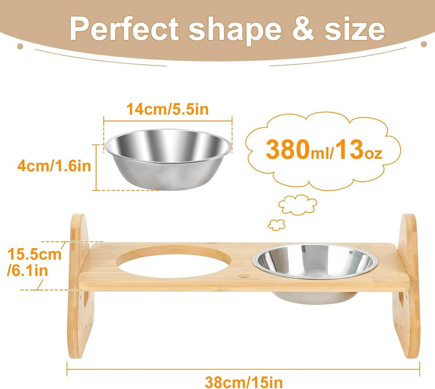 Raised Cat Food Bowl Elevated Tilted Cats Water Bowls Set of 2 Stainless Steel Dishes Orthopedic Kitty Food Stand Anti Vomiting Pet Dish Lifted Puppy Feeder 5.5in Easy Assembly 8° Angled