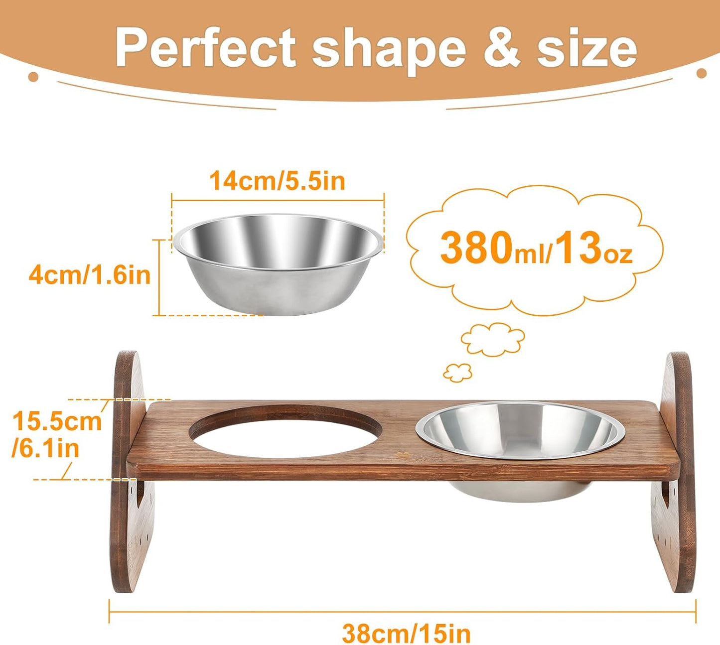 Raised Cat Food Bowl Elevated Tilted Cats Water Bowls Set of 2 Stainless Steel Dishes Orthopedic Kitty Food Stand Anti Vomiting Pet Dish Lifted Puppy Feeder 5.5in Easy Assembly 8° Angled