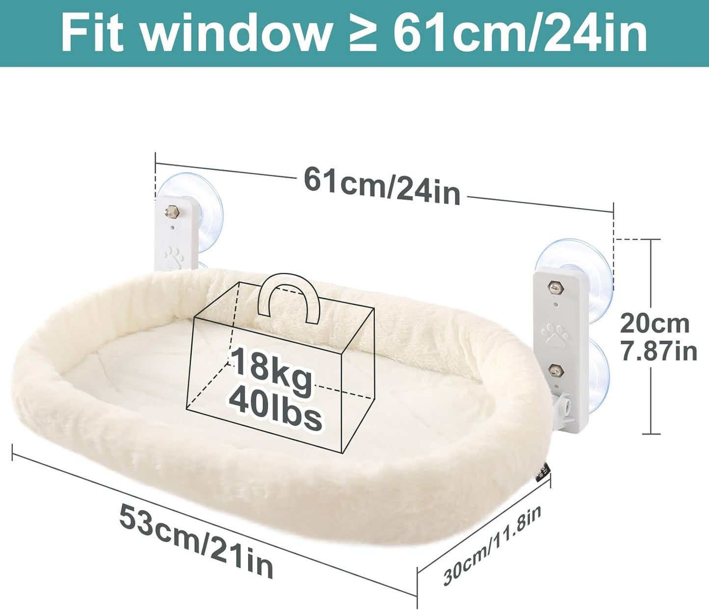 Cat Hammock Perch for Window Seat Bed Indoor Cats Lounger Window Sill Ledge Foldable Kitten Shelf Cordless No Drilling Washable Plush Cushion Heavy Duty Metal Frame 20.5 * 11.8 in Easy Assembly