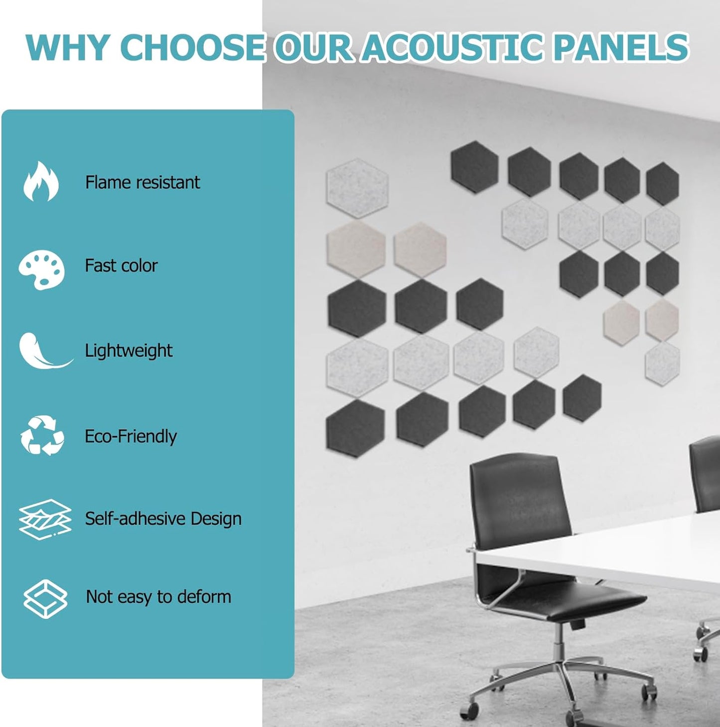 Acoustic Panels Soundproof Absorbing Padding for Wall Tiles Anti Noise Sound Dampening Blocker 12''X10''X0.4'' Self-Adhesive High Density Polyester Foam Pads for Room (M Hexagon 12 Pack)