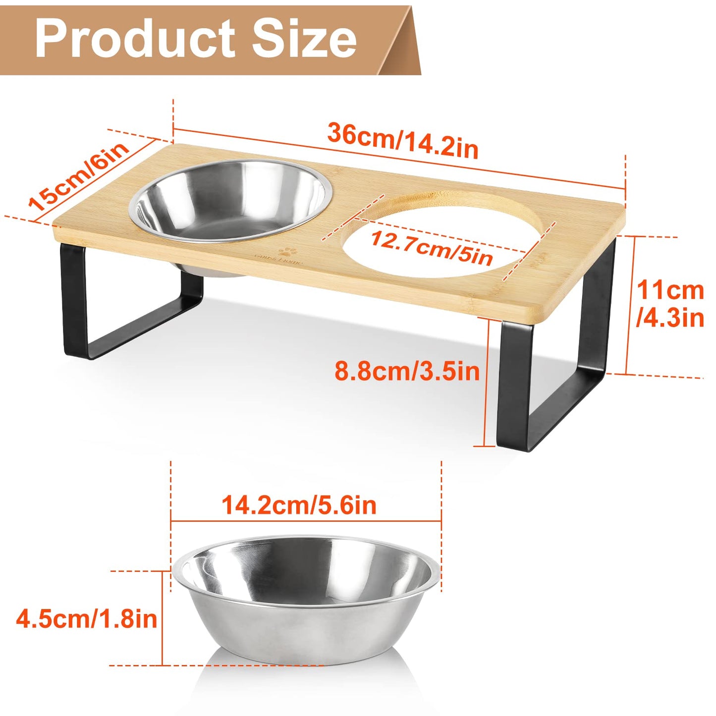 Elevated Cat Bowls Raised Puppy Dishes for Food and Water 2 Stainless Steel Kitty Bowls Set with 15° Tilted Bamboo Feeding Stand for Indoor Cats Small Dogs Anti Vomit