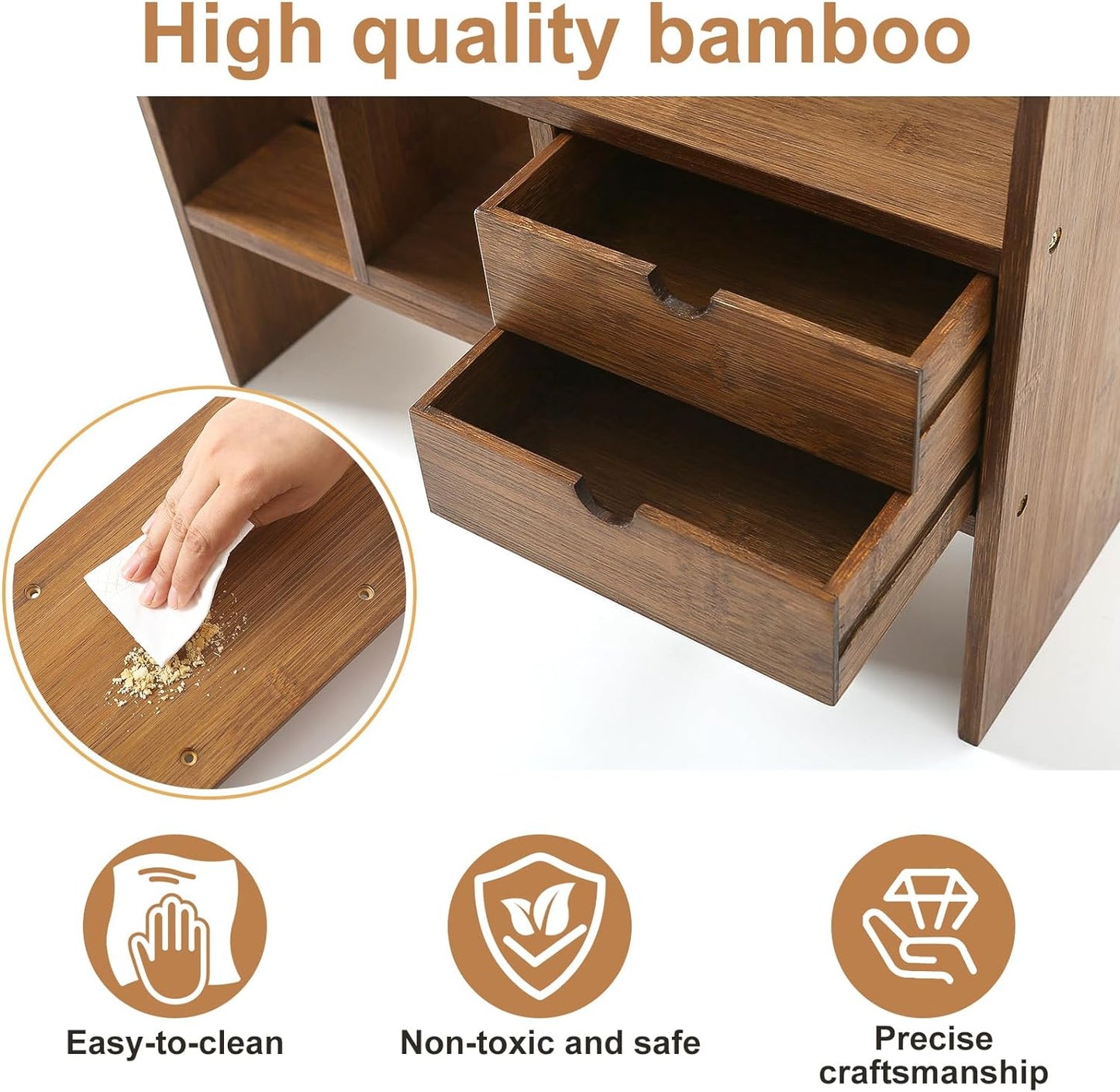 Desktop Bookshelf Organizer for office Desk Shelf with Drawers for Bedroom Dresser Adjustalbe Bamboo Shelves for Balcony Small Storage for Kitchen Standing Shelf for Plants Books