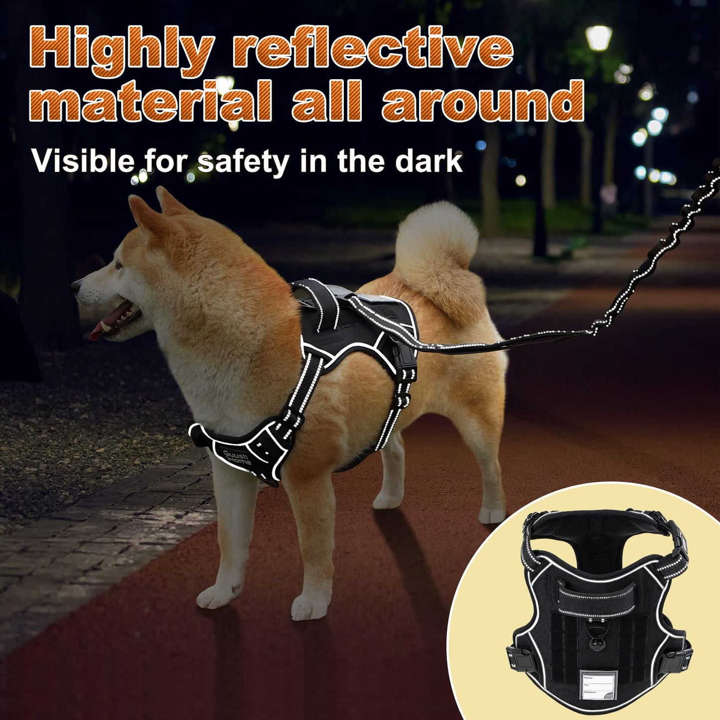 Reflective Dog Harness for Medium Large Dogs with Handle No Pull Tactical Training Vest Adjustable Front Clip Service Dog Harnesses and Magnetic Bungee Leash Set Heavy Duty XL Pechera para Perros