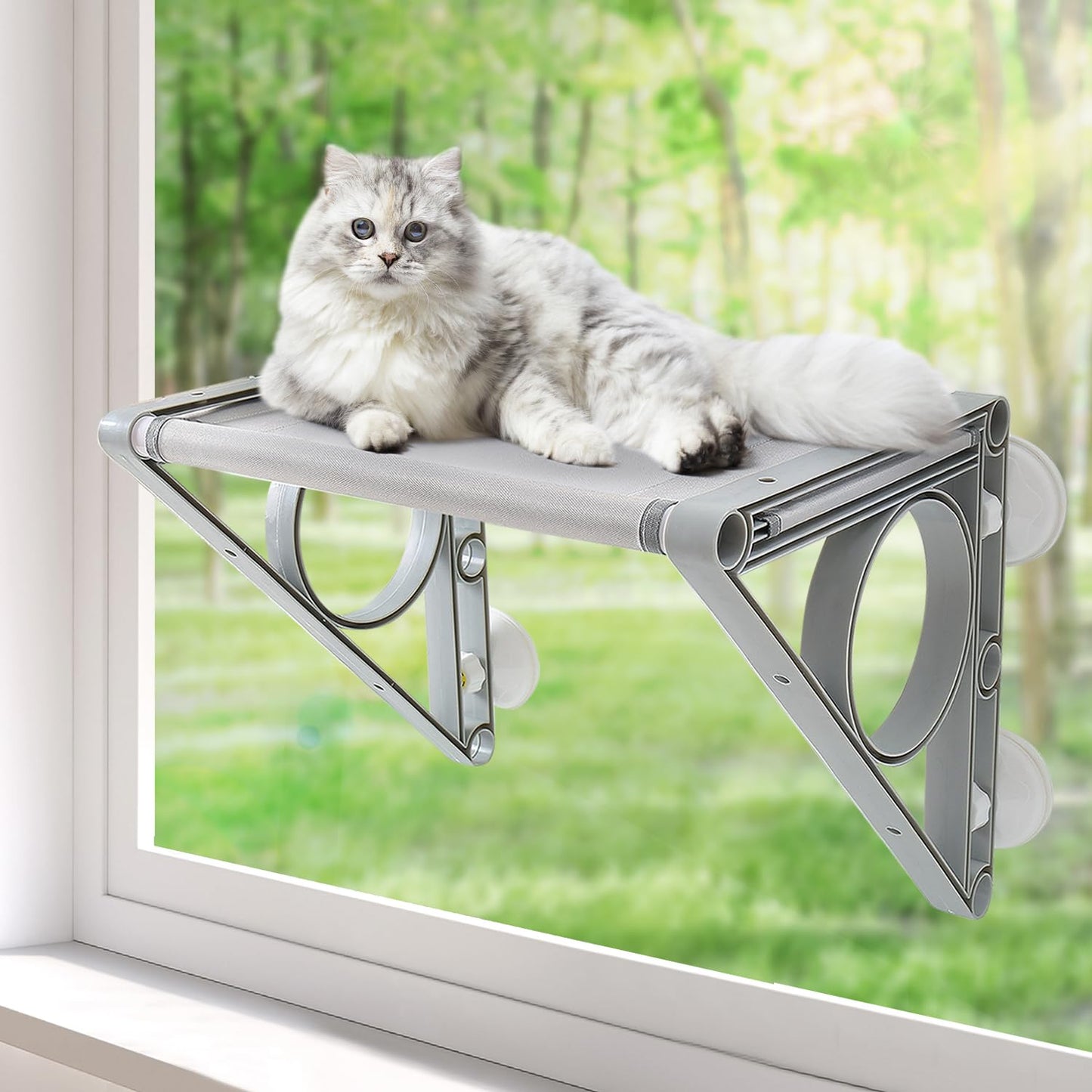 Sunhoo Cat Window Hammock Bed Cordless Cat Perch Window Sill Seat for Large Indoor Cats Sturdy Kitten Shelf Suction Cup Sunbathing Ledge Hold up to 44lbs/48.5lbs Easy to Assemble 22.64 * 13 * 13''/27.56 * 13 * 13''