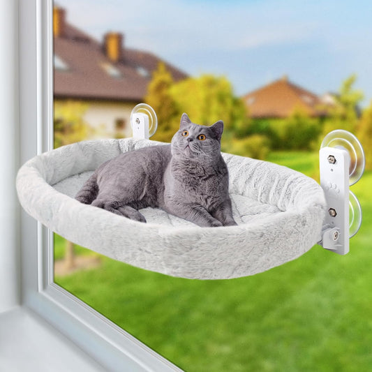 Cat Hammock Perch for Window Seat Bed Indoor Cats Lounger Window Sill Ledge Foldable Kitten Shelf Cordless No Drilling Washable Plush Cushion Heavy Duty Metal Frame 20.5 * 11.8 in Easy Assembly