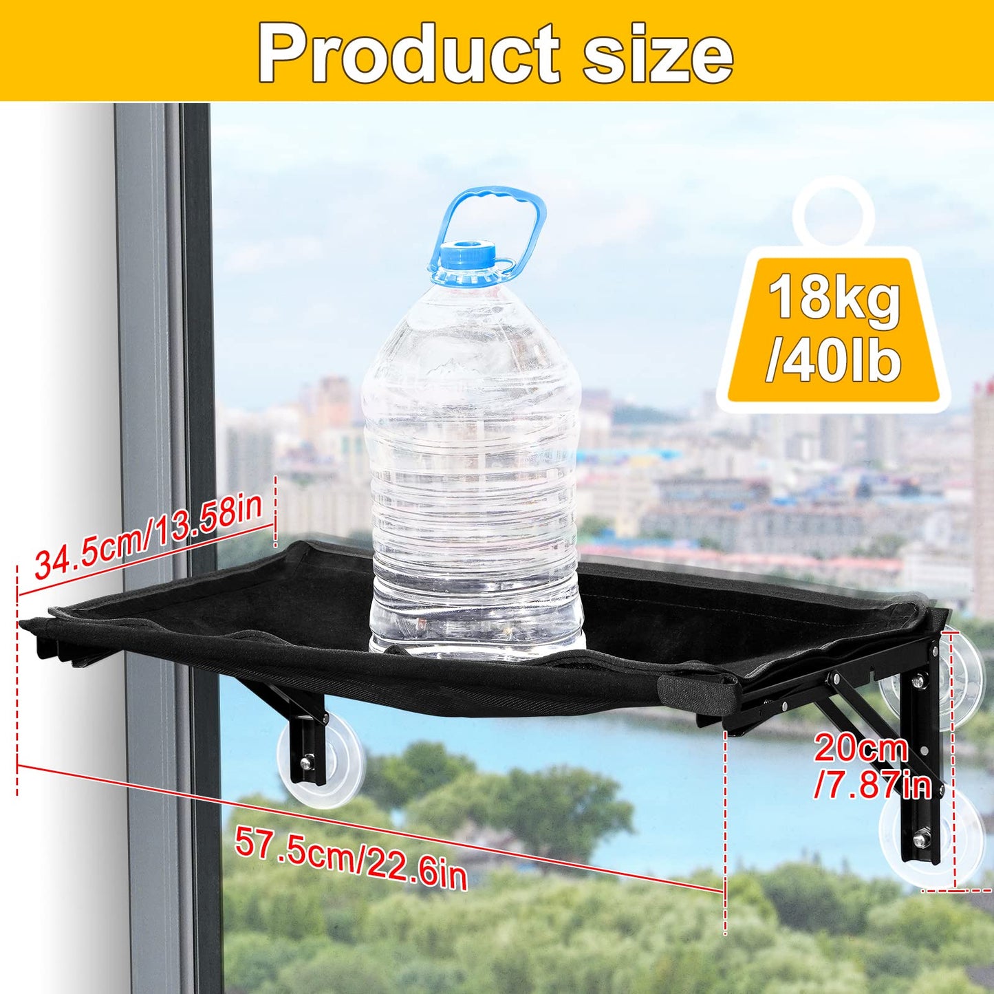 Cat Hammock for Window Perch Cordless Window Bed for 2 Cats Puppies Inside No Drill Kitten Window Sill Ledge Shelves Folding Design Space-Saving Heavy Duty with Sturdy Iron Frame