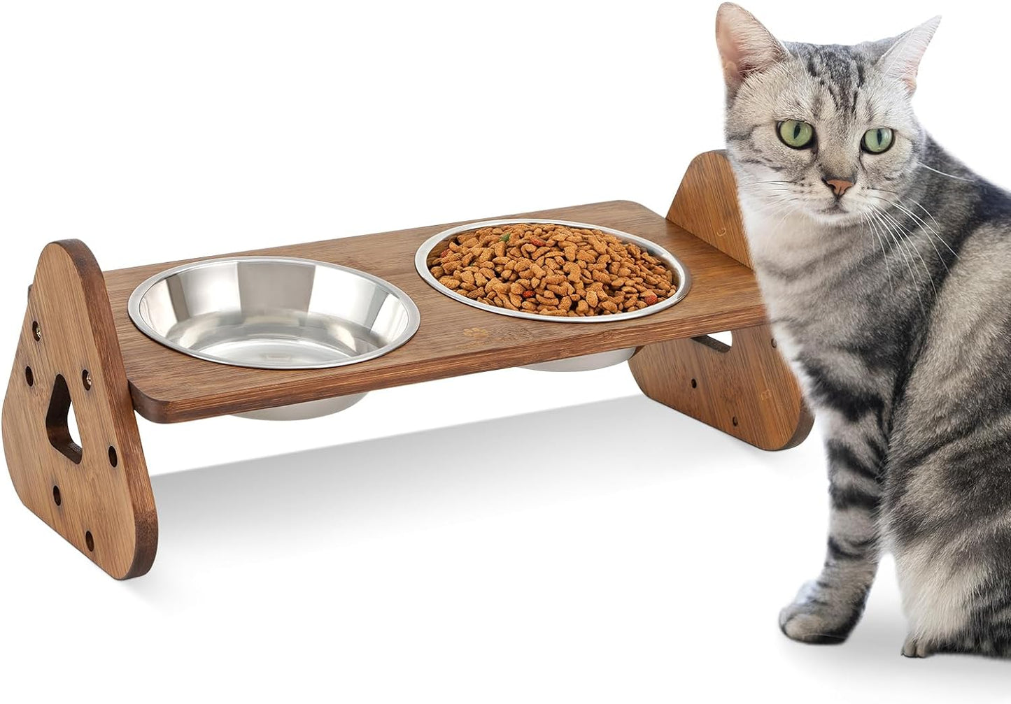 Raised Cat Food Bowl Elevated Tilted Cats Water Bowls Set of 2 Stainless Steel Dishes Orthopedic Kitty Food Stand Anti Vomiting Pet Dish Lifted Puppy Feeder 5.5in Easy Assembly 8° Angled