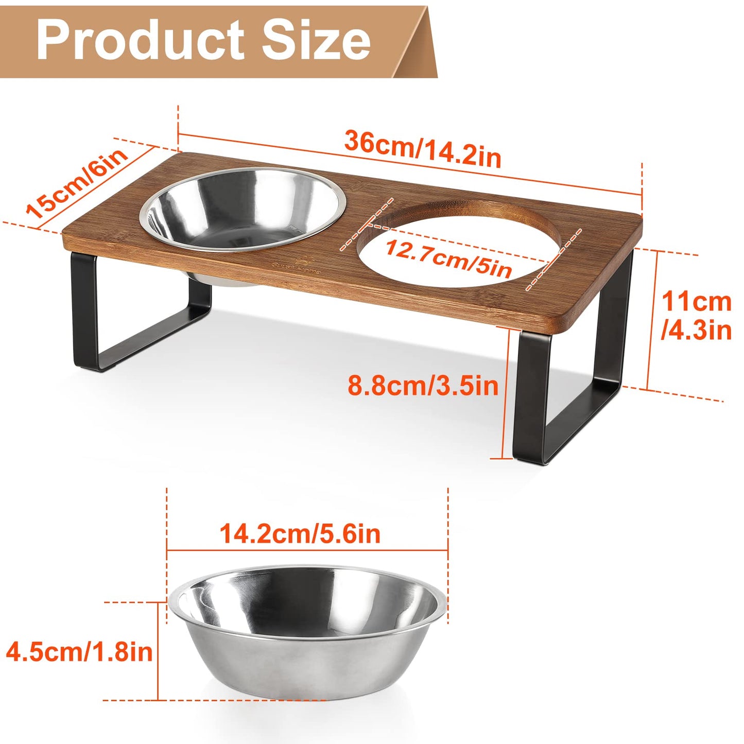 Elevated Cat Bowls Raised Puppy Dishes for Food and Water 2 Stainless Steel Kitty Bowls Set with 15° Tilted Bamboo Feeding Stand for Indoor Cats Small Dogs Anti Vomit