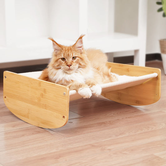 Cat Hammock Swing Bed 2 in 1 Elevated Sleeping Chair for Indoor Cats Raised Floor Kitty Cot with Wooden Frame Lifted Stand Swinging Pet Puppy Lounger Kitten Small Dogs Rabbit Bunny Easy to Assemble