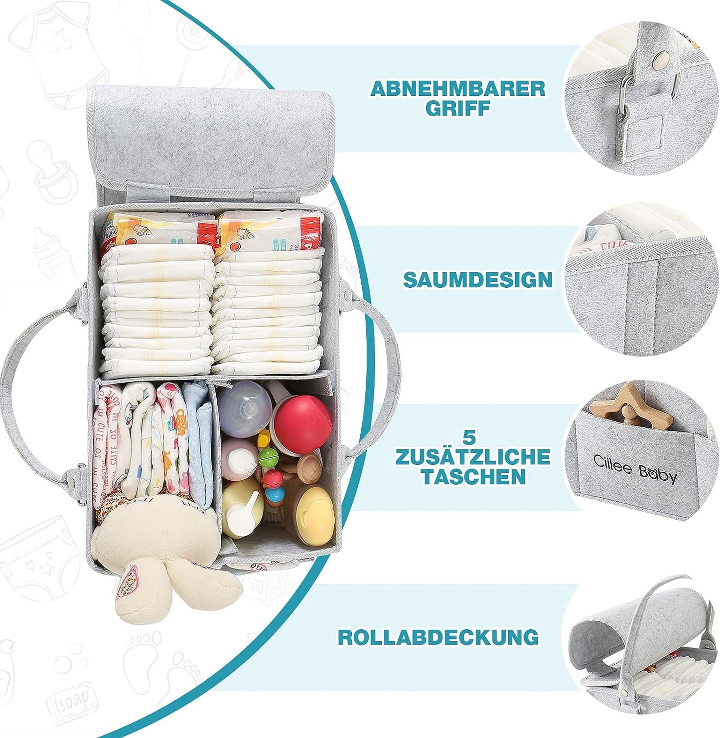 Baby changing organizer changing table felt bag changing basket felt organizer bag with adjustable compartments changing bag diaper caddy portable for on the go