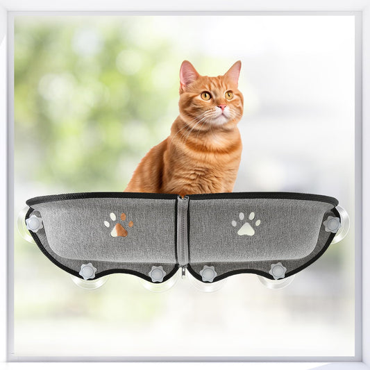 Sunhoo Cat Window Perch Hammock Cordless Cat Bed Seat with 6 Strong Suction Cups for Indoor Cats Windowsill Kitty Shelf Sunbathing Ledge Larger Size L27.6*W9.4*H5.9in Easy to Assemble Hamac Pour Chat