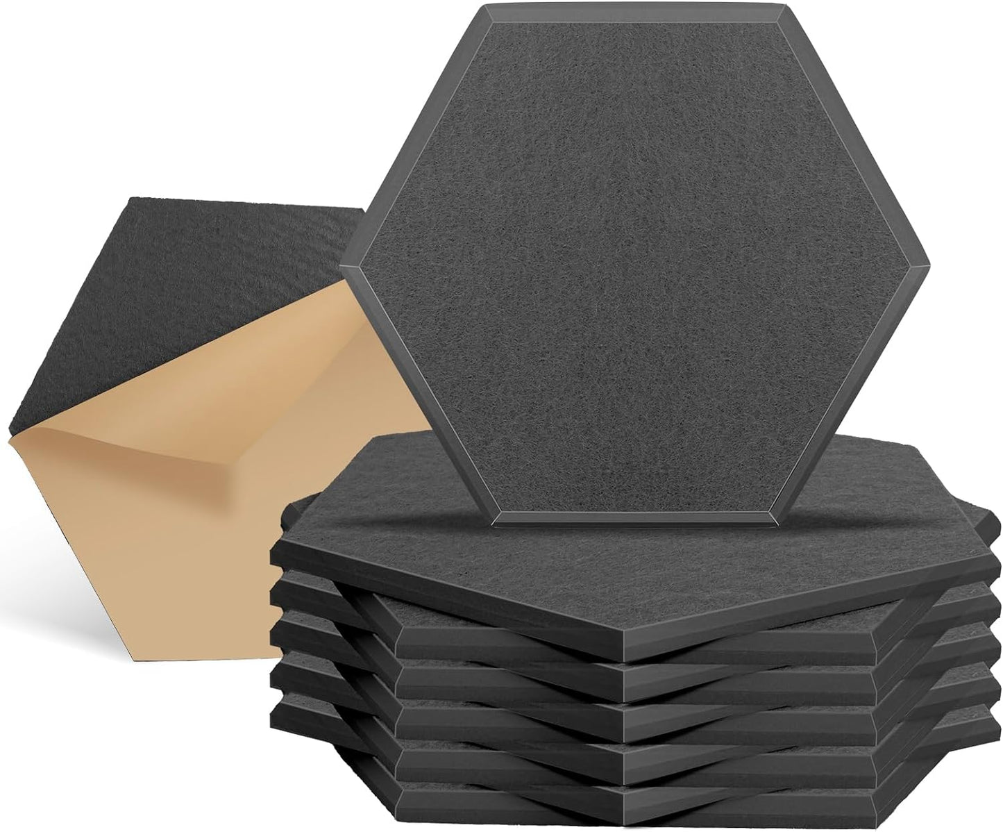 Acoustic Panels Soundproof Absorbing Padding for Wall Tiles Anti Noise Sound Dampening Blocker 12''X10''X0.4'' Self-Adhesive High Density Polyester Foam Pads for Room (M Hexagon 12 Pack)