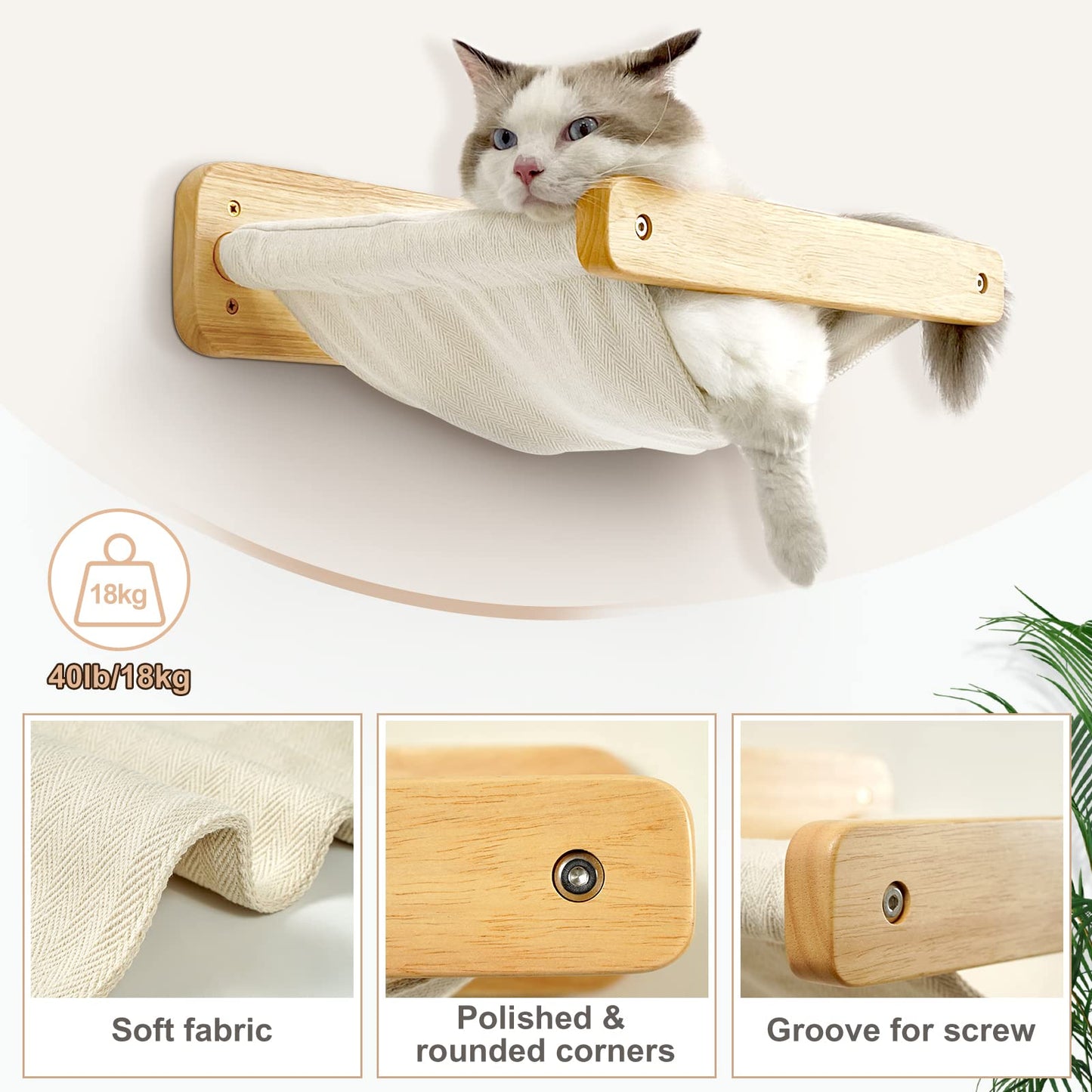 Cat Wall Shelves and Perches Wooden Cat Hammock for Wall Mounted Furniture 15.7x13” Sturdy Climbing Shelf for Large Indoor Cats Modern Highway Kitty Bed Holding 40lbs Easy Assembly