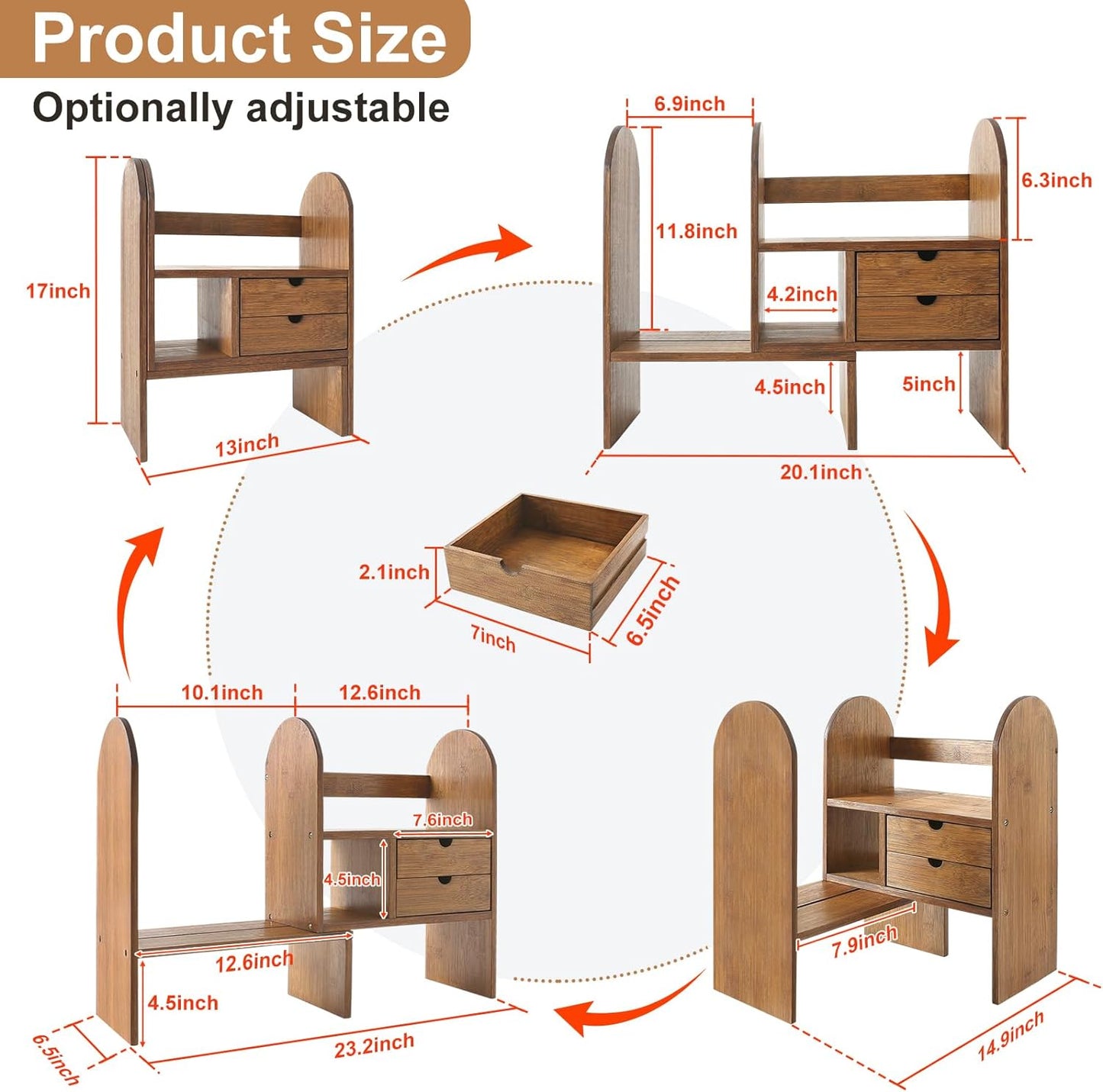 Desktop Bookshelf Organizer for office Desk Shelf with Drawers for Bedroom Dresser Adjustalbe Bamboo Shelves for Balcony Small Storage for Kitchen Standing Shelf for Plants Books