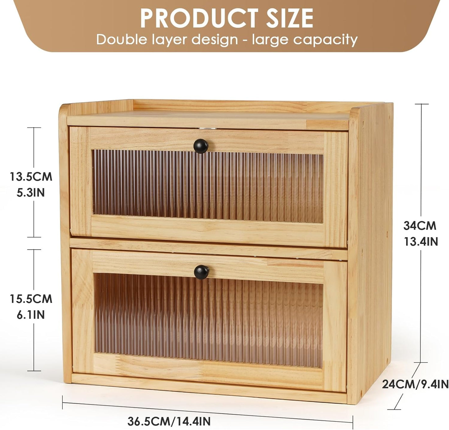 Bread Box Storage Container Double Layer Bin to Keep Bread Fresh Extra Large Morden Bread Boxes for Kitchen Counter Rustic Wood Seasoning Organizer Retro Corner Holder with Lid Airtight