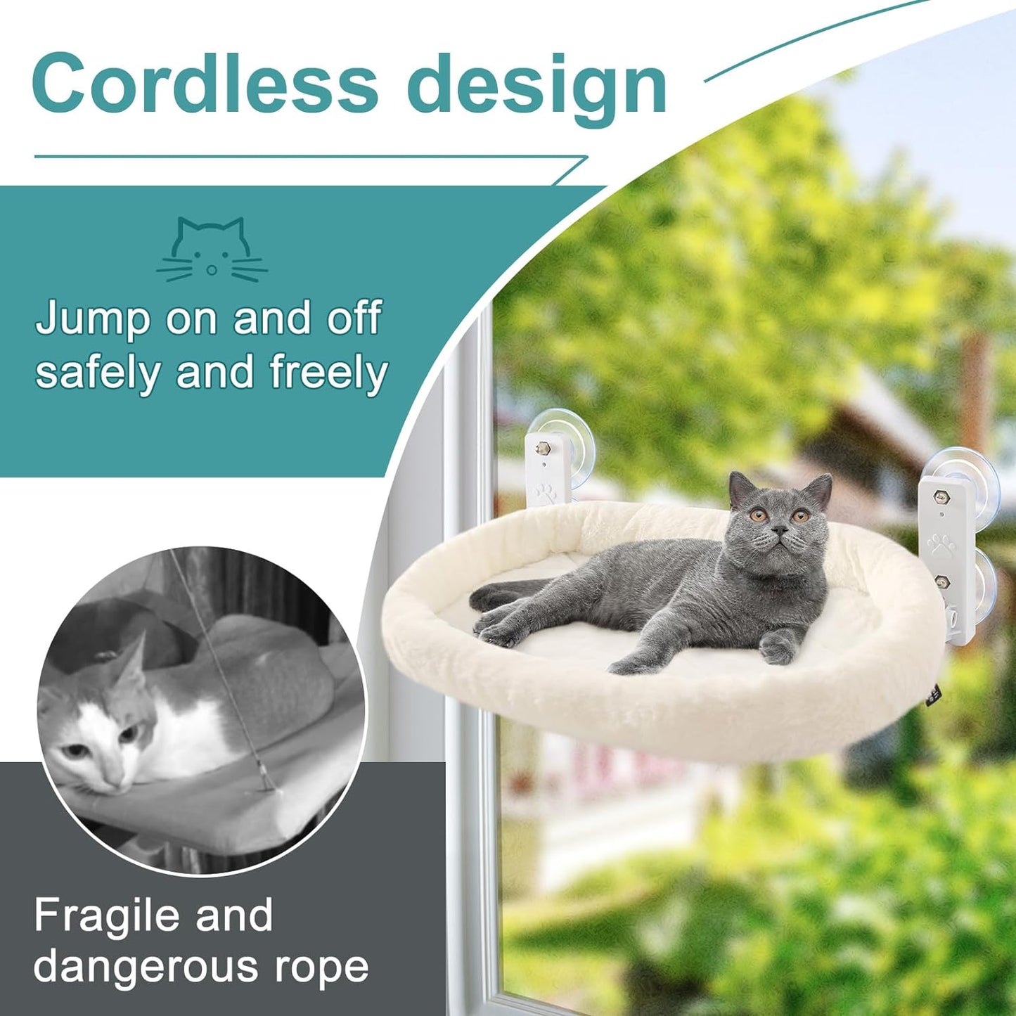 Cat Hammock Perch for Window Seat Bed Indoor Cats Lounger Window Sill Ledge Foldable Kitten Shelf Cordless No Drilling Washable Plush Cushion Heavy Duty Metal Frame 20.5 * 11.8 in Easy Assembly