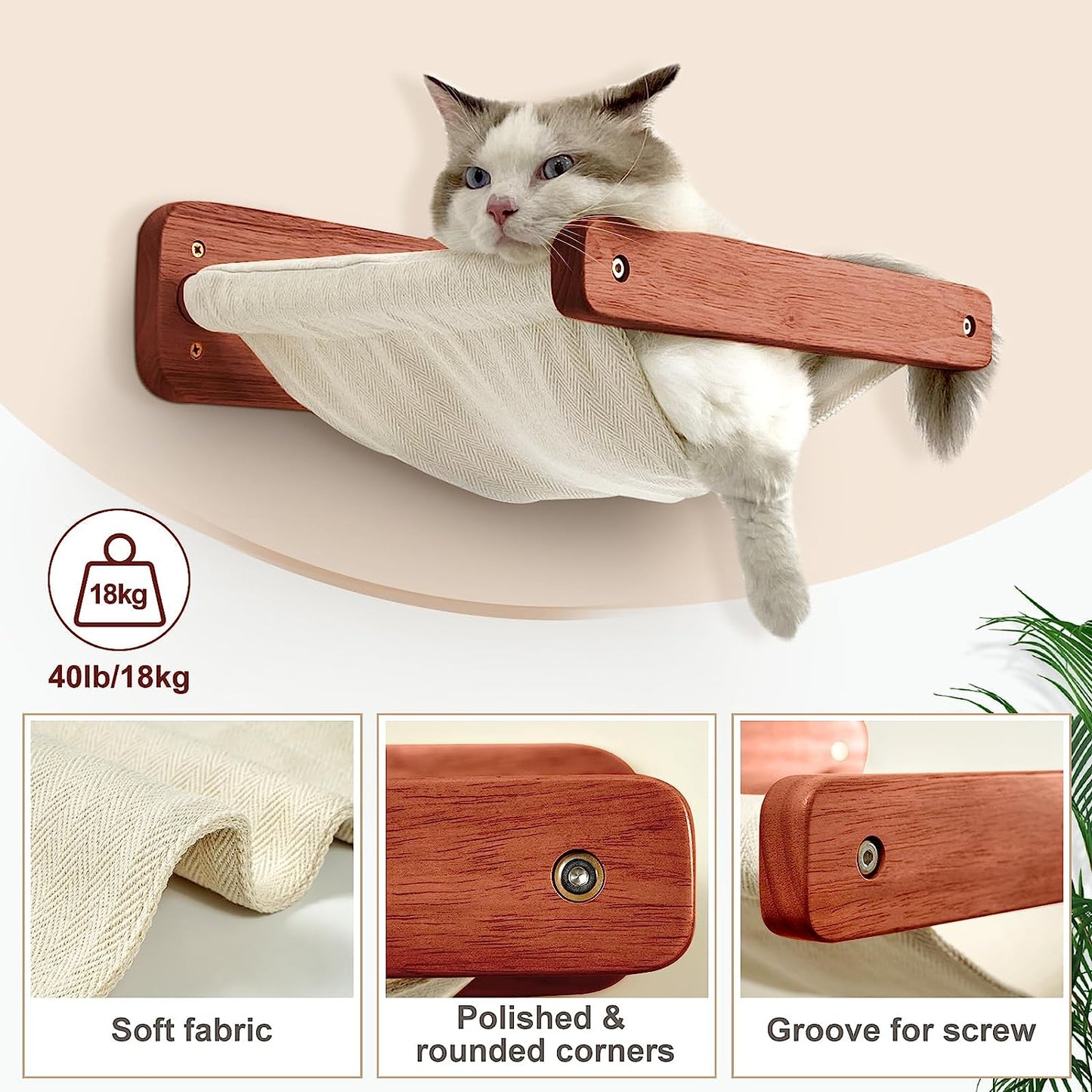 Cat Wall Shelves and Perches Wooden Cat Hammock for Wall Mounted Furniture 15.7x13” Sturdy Climbing Shelf for Large Indoor Cats Modern Highway Kitty Bed Holding 40lbs Easy Assembly