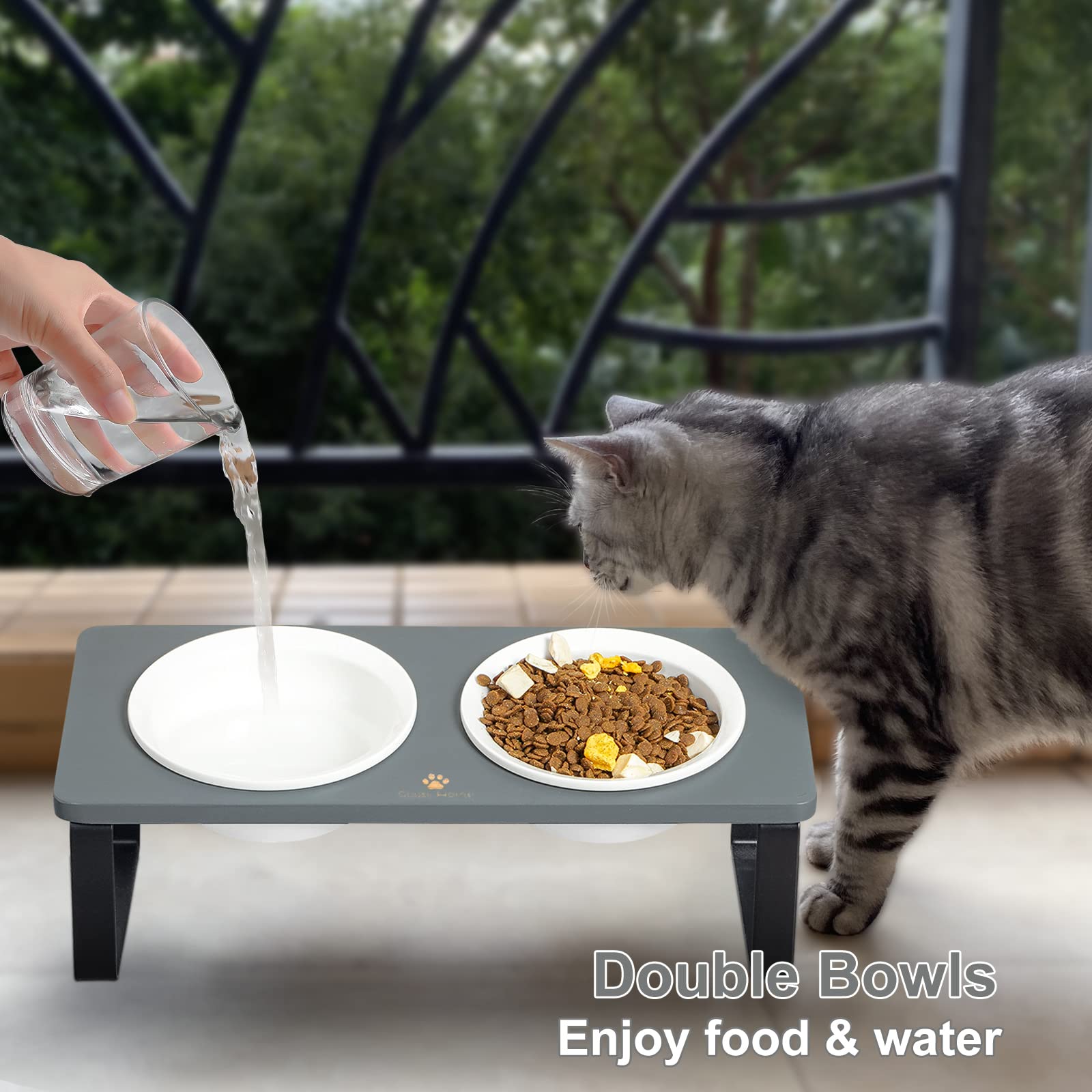 Elevated Cat Food Bowl - Whisker Friendly Elevated Cat Food Bowls For Food  - Ergonomic Tilted Raised Cat Dish, Pet Water Or Food Feeding Station For I