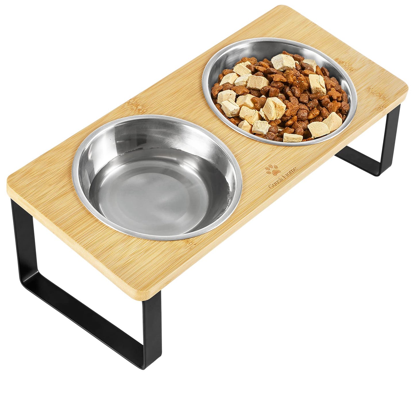 Elevated Cat Bowls Raised Puppy Dishes for Food and Water 2 Stainless Steel Kitty Bowls Set with 15° Tilted Bamboo Feeding Stand for Indoor Cats Small Dogs Anti Vomit