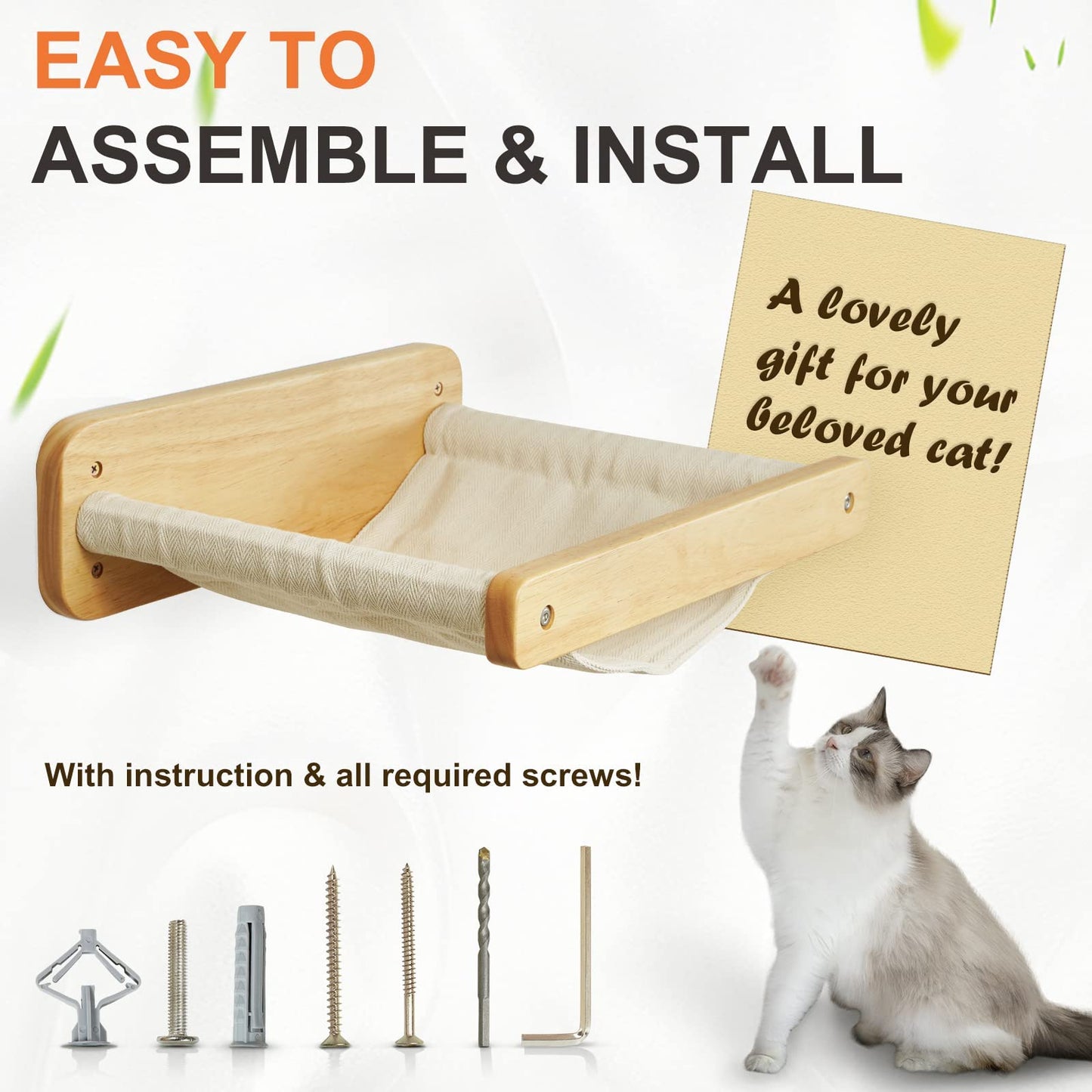 Cat Wall Shelves and Perches Wooden Cat Hammock for Wall Mounted Furniture 15.7x13” Sturdy Climbing Shelf for Large Indoor Cats Modern Highway Kitty Bed Holding 40lbs Easy Assembly