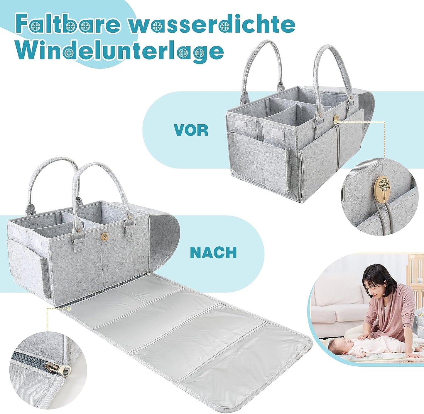 Baby changing organizer changing table felt bag changing basket felt organizer bag with adjustable compartments changing bag diaper caddy portable for on the go