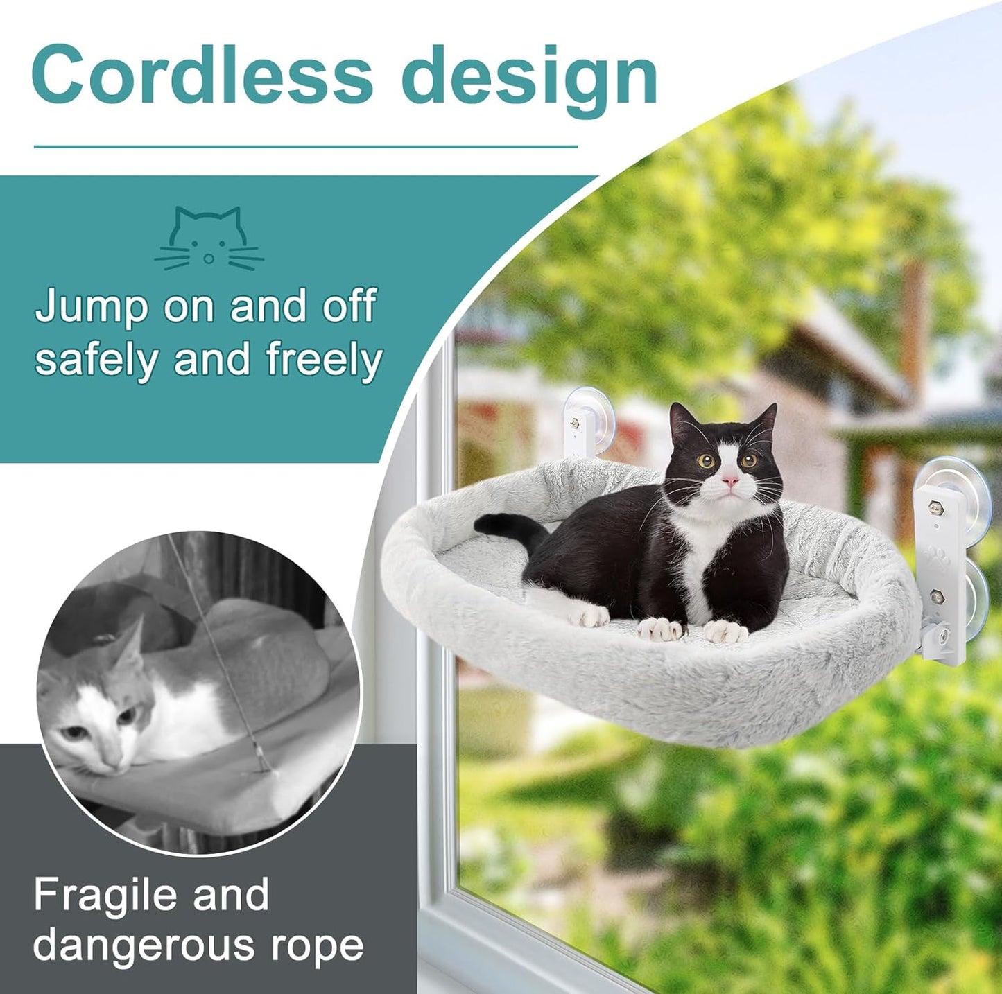 Cat Hammock Perch for Window Seat Bed Indoor Cats Lounger Window Sill Ledge Foldable Kitten Shelf Cordless No Drilling Washable Plush Cushion Heavy Duty Metal Frame 20.5 * 11.8 in Easy Assembly