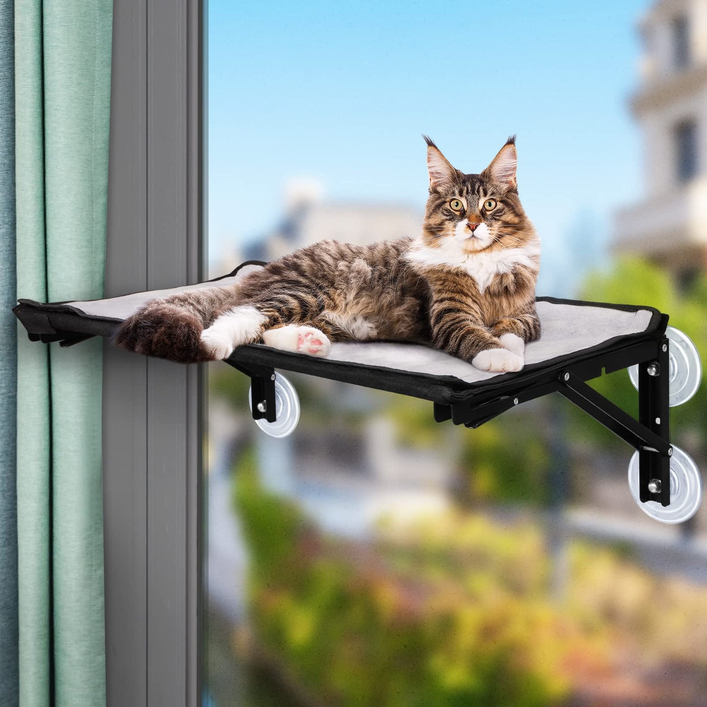 Cat Hammock for Window Perch Cordless Window Bed for 2 Cats Puppies Inside No Drill Kitten Window Sill Ledge Shelves Folding Design Space-Saving Heavy Duty with Sturdy Iron Frame