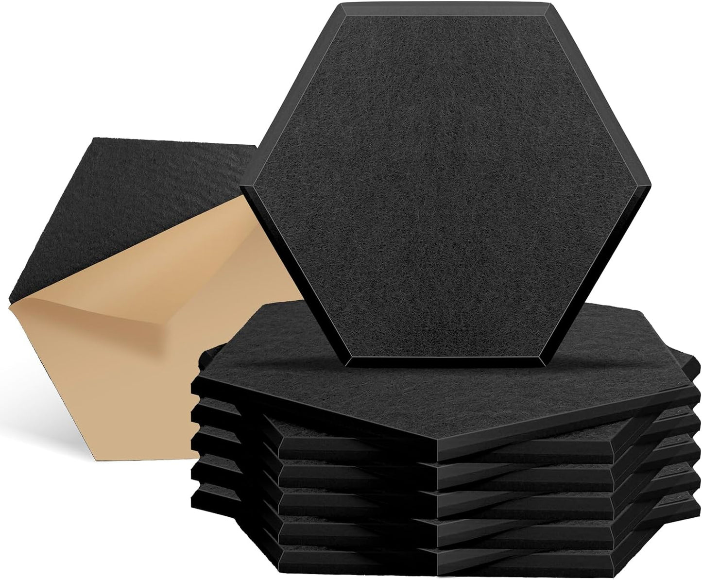 Acoustic Panels Soundproof Absorbing Padding for Wall Tiles Anti Noise Sound Dampening Blocker 12''X10''X0.4'' Self-Adhesive High Density Polyester Foam Pads for Room (M Hexagon 12 Pack)