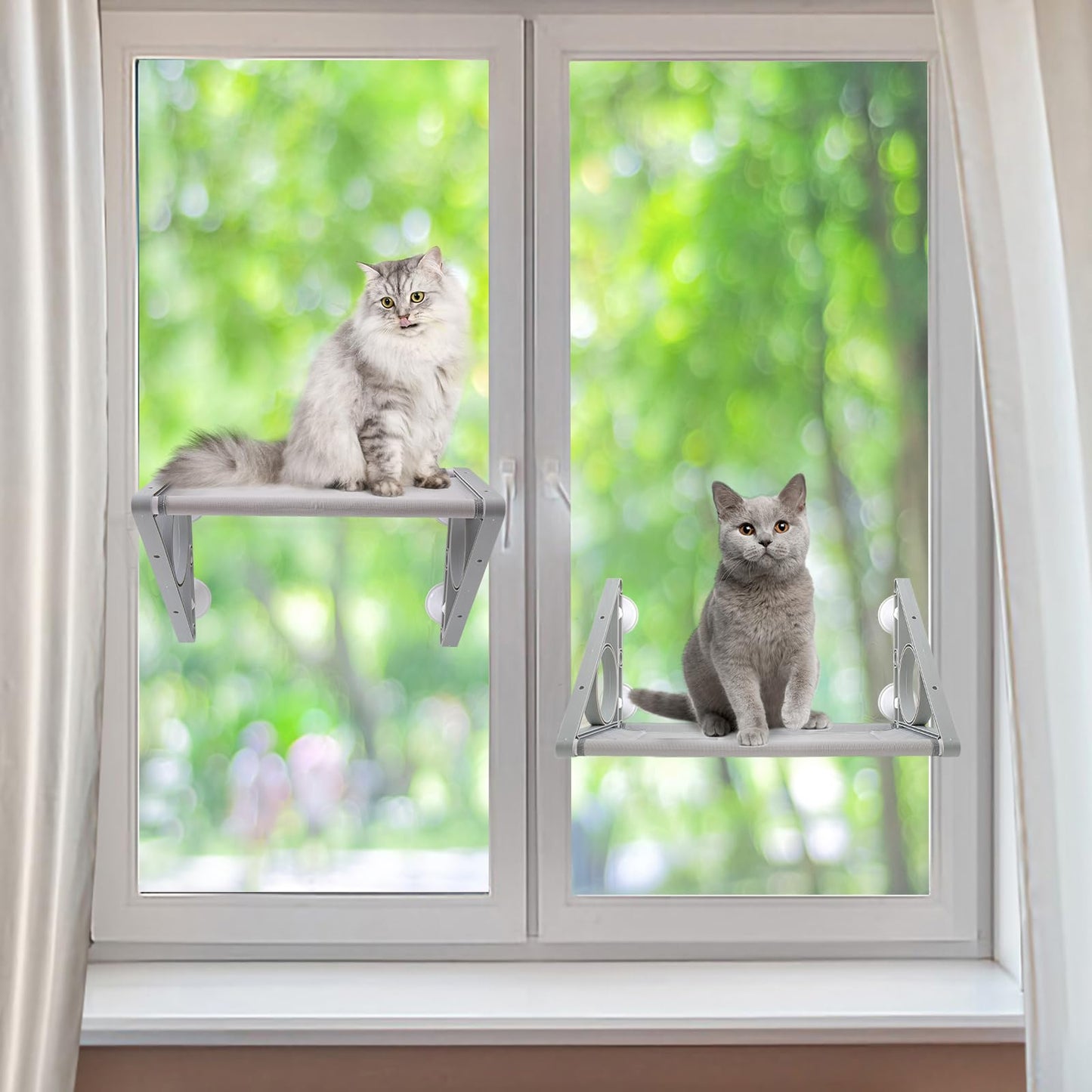 Sunhoo Cat Window Hammock Bed Cordless Cat Perch Window Sill Seat for Large Indoor Cats Sturdy Kitten Shelf Suction Cup Sunbathing Ledge Hold up to 44lbs/48.5lbs Easy to Assemble 22.64 * 13 * 13''/27.56 * 13 * 13''