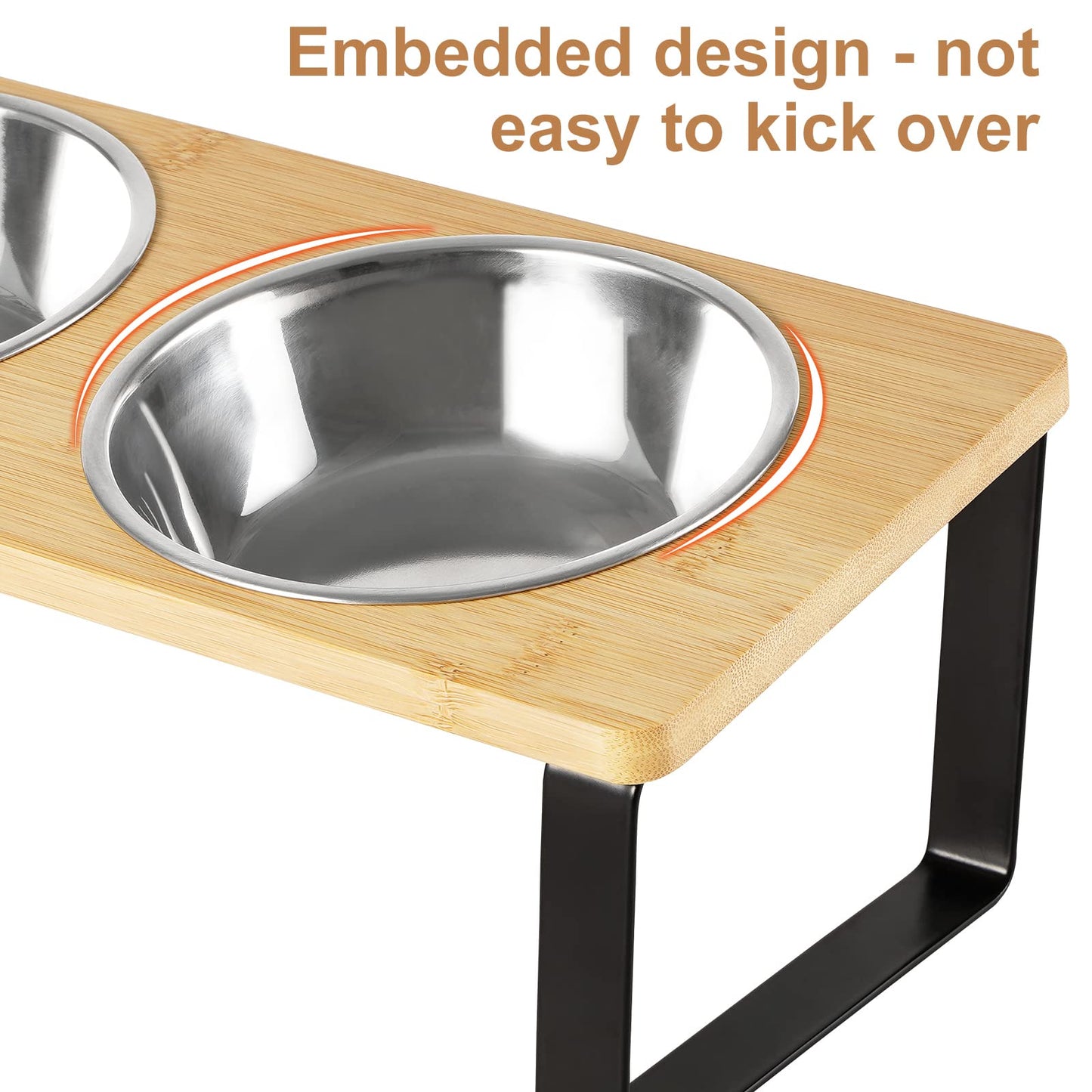 Elevated Cat Bowls Raised Puppy Dishes for Food and Water 2 Stainless Steel Kitty Bowls Set with 15° Tilted Bamboo Feeding Stand for Indoor Cats Small Dogs Anti Vomit