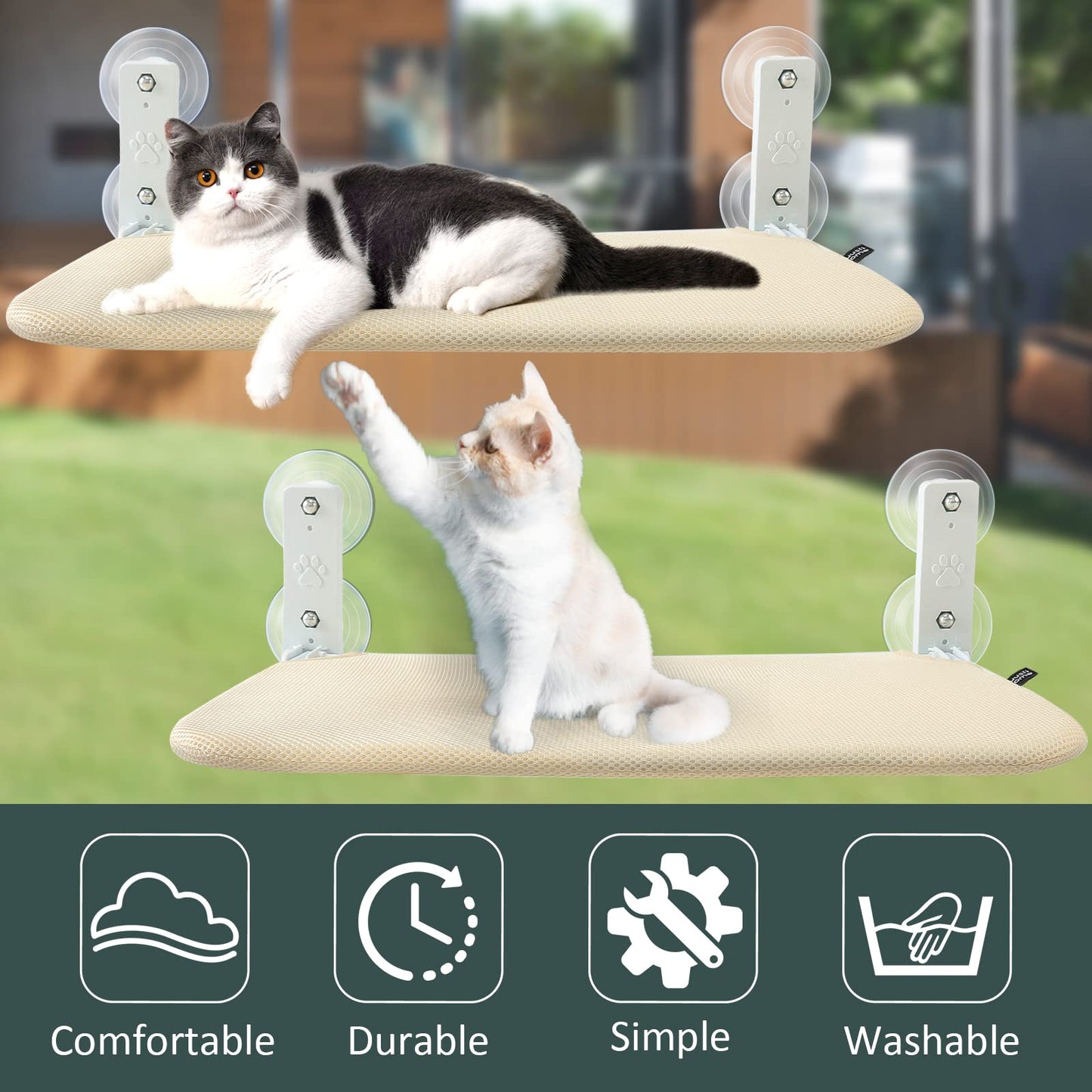 Cat Window Bed Perch Folding Hammock Window Shelf for Large Cats Sturdy Kittens Resting Platform 20.5 * 11.8 in for 360° Sunbathing Easy to Put Together Hamac Pour Chat Fenêtre (Double-Sided Mesh)