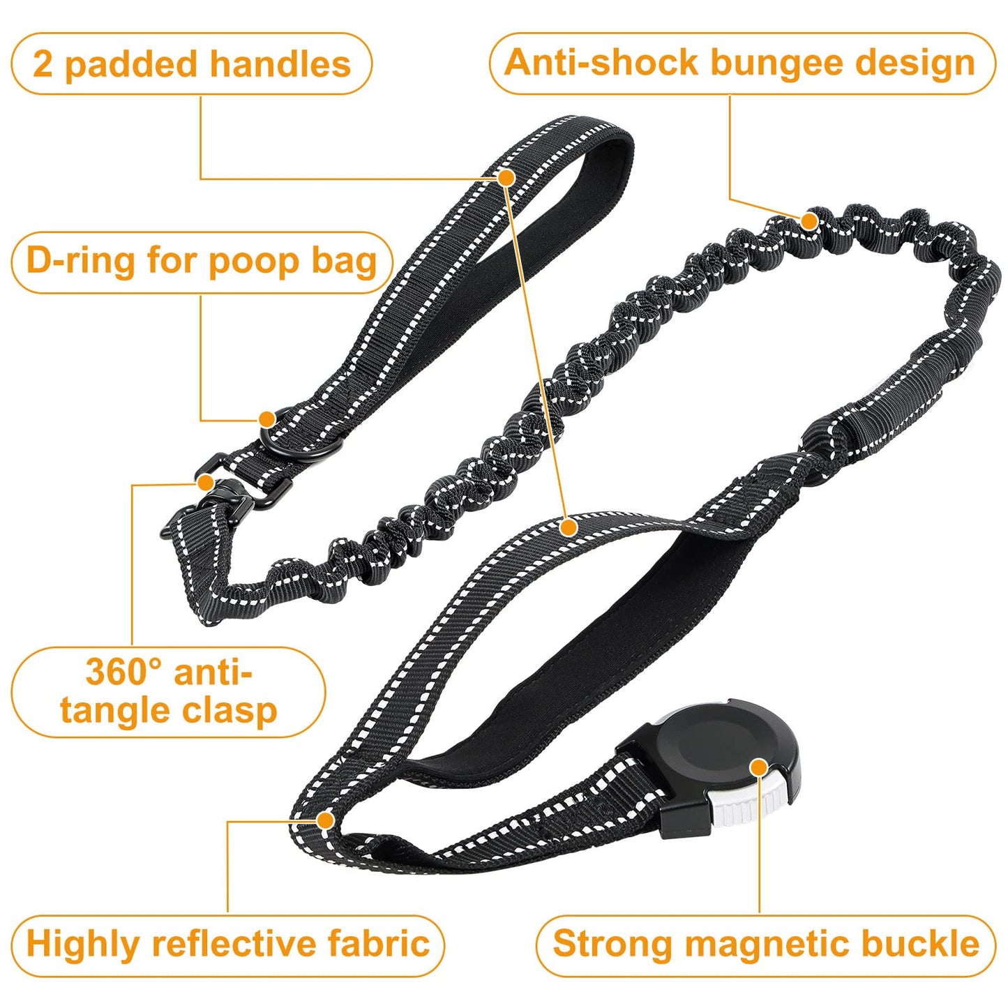 Reflective Dog Harness for Medium Large Dogs with Handle No Pull Tactical Training Vest Adjustable Front Clip Service Dog Harnesses and Magnetic Bungee Leash Set Heavy Duty XL Pechera para Perros