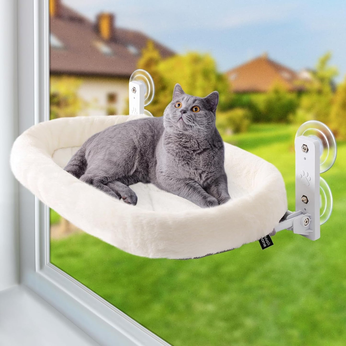 Cat Hammock Perch for Window Seat Bed Indoor Cats Lounger Window Sill Ledge Foldable Kitten Shelf Cordless No Drilling Washable Plush Cushion Heavy Duty Metal Frame 20.5 * 11.8 in Easy Assembly