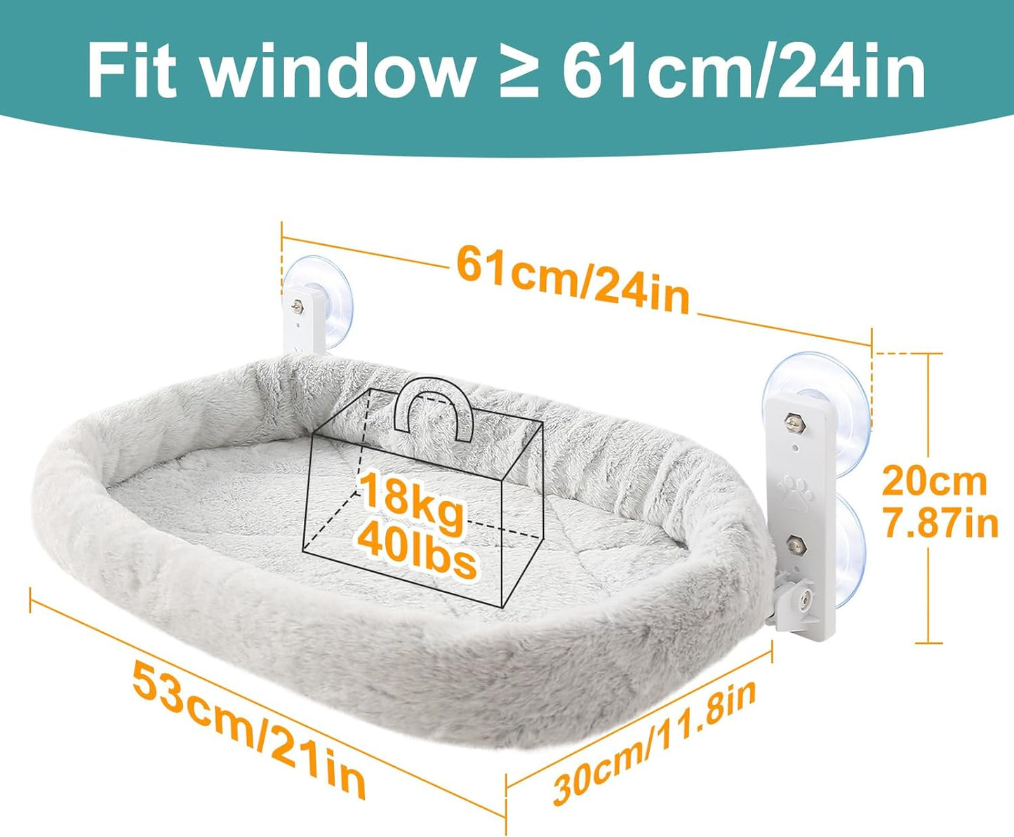 Cat Hammock Perch for Window Seat Bed Indoor Cats Lounger Window Sill Ledge Foldable Kitten Shelf Cordless No Drilling Washable Plush Cushion Heavy Duty Metal Frame 20.5 * 11.8 in Easy Assembly