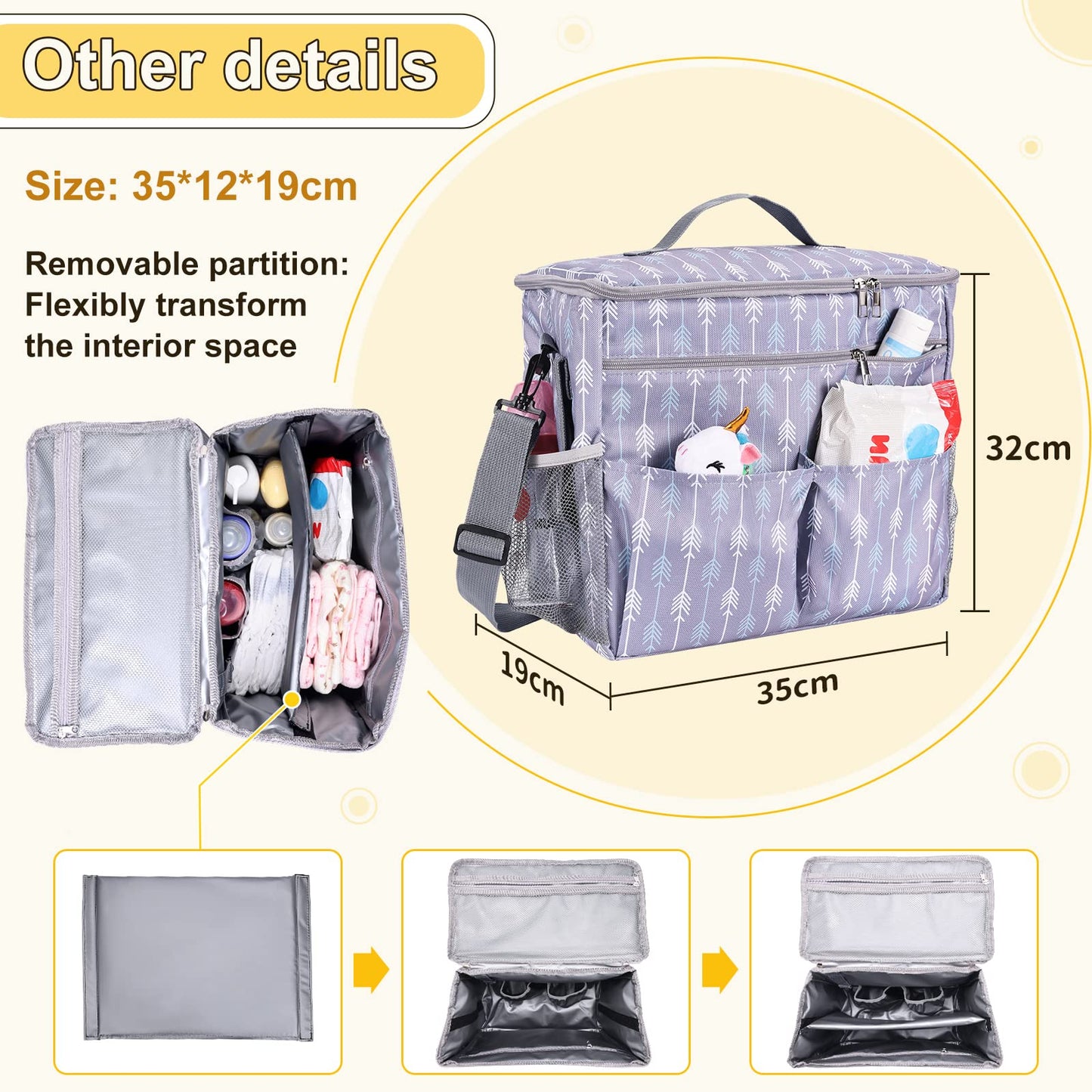 Universal Stroller Organizer Backpack with Cup Holder Diaper Bag Storage Bag for Newborn Baby Parents Fit Various Prams