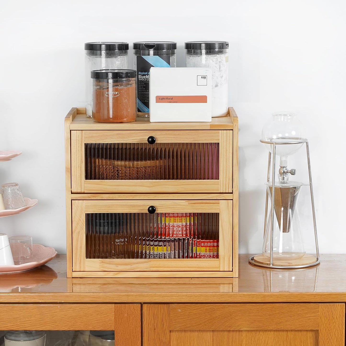 Bread Box Storage Container Double Layer Bin to Keep Bread Fresh Extra Large Morden Bread Boxes for Kitchen Counter Rustic Wood Seasoning Organizer Retro Corner Holder with Lid Airtight