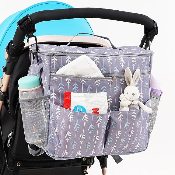 Universal Stroller Organizer Backpack with Cup Holder Diaper Bag Storage Bag for Newborn Baby Parents Fit Various Prams